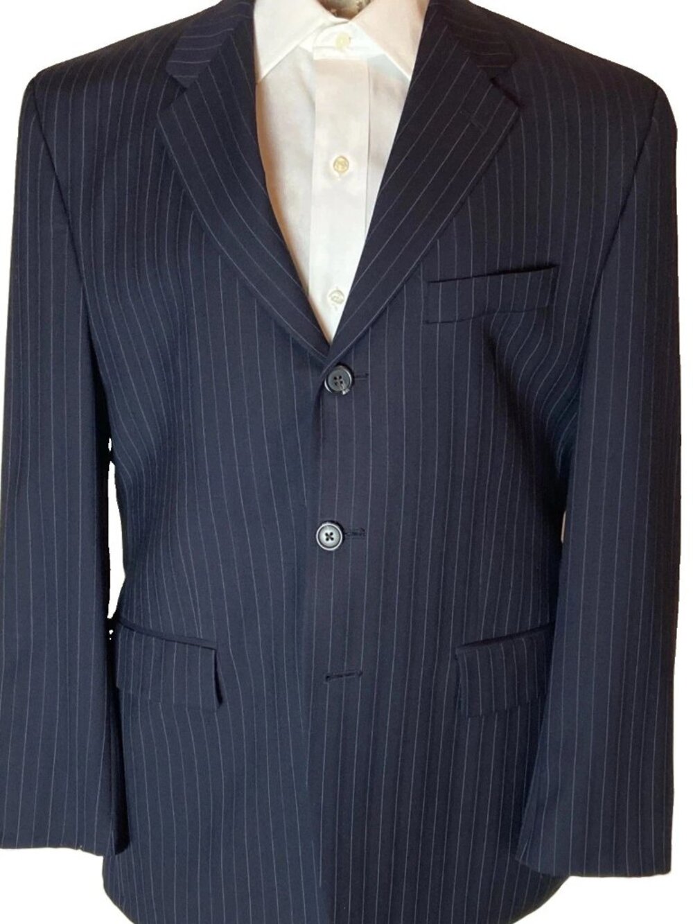 Lauren Ralph Lauren Mens Navy Pinstripe Wool Suit Jacket 40S